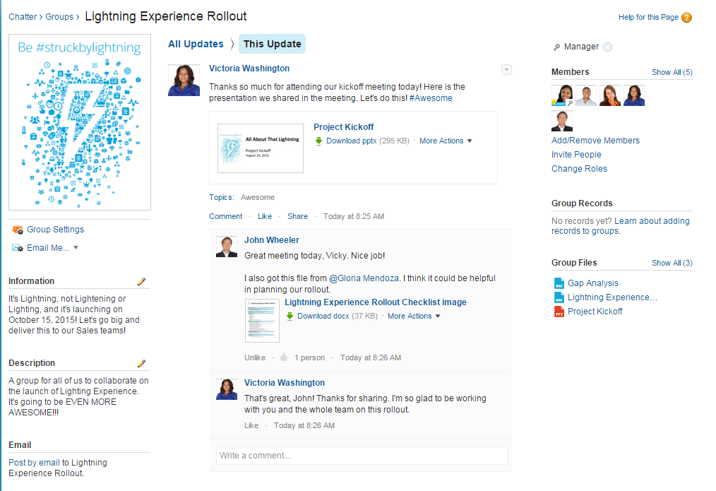 A Chatter group for the Lightning Experience rollout team.