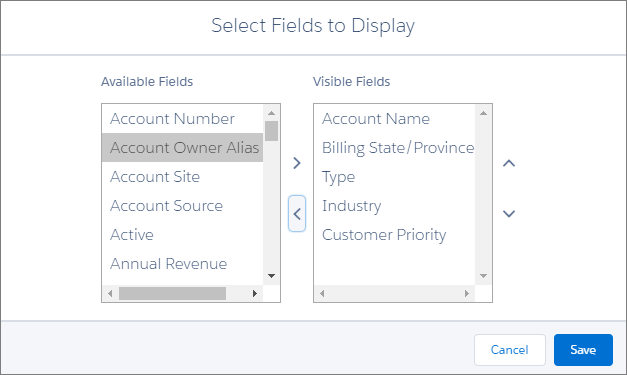 Select fields to display