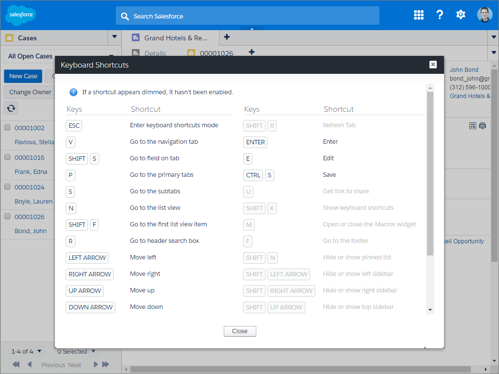 A screen shot of the show keyboard shortcuts overlay