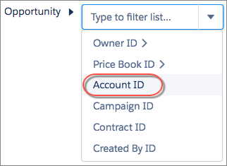 Select Opportunity > Account ID