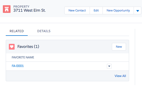 A property record with one favorite.