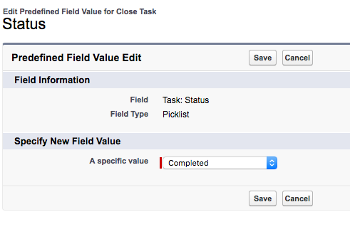 Set predefined field value for Status
