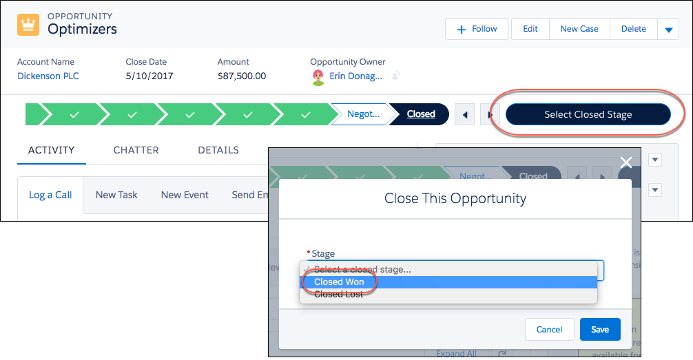 Opportunity set to Closed - Won