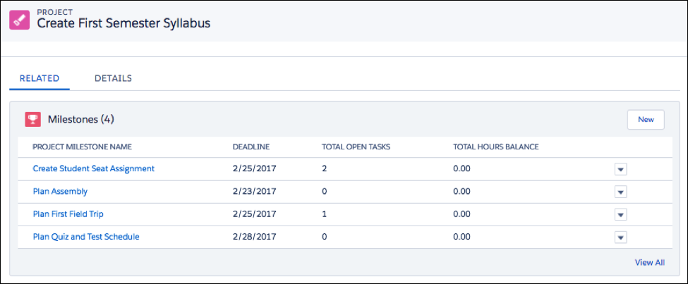 Sample class syllabus in Milestones app