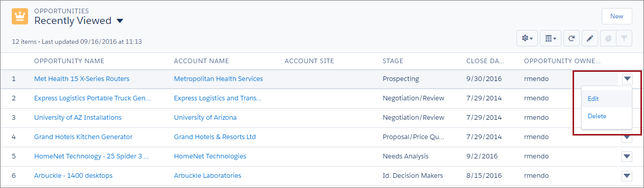 Actions on List Views