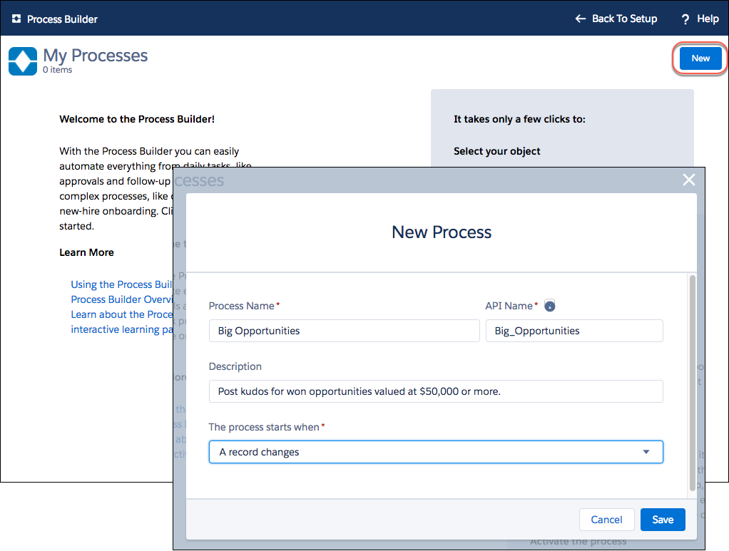 New process using Process Builder