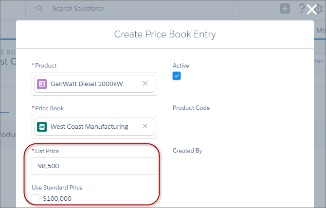 List Price of Entry in Price Book