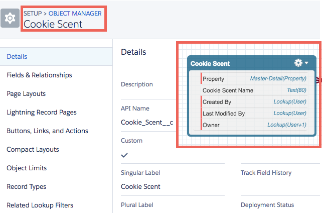 A comparison of an object in Object Manager and Schema Builder.