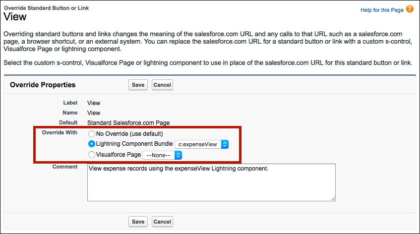 Override actions with Lightning components