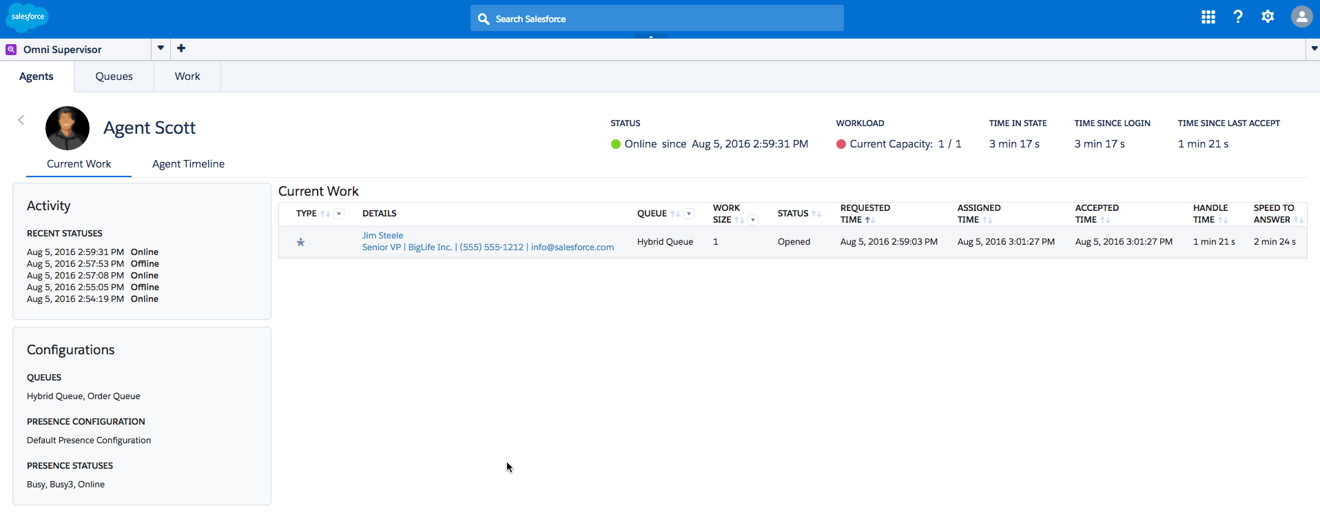 Agent detail view in Omni-Channel Supervisor