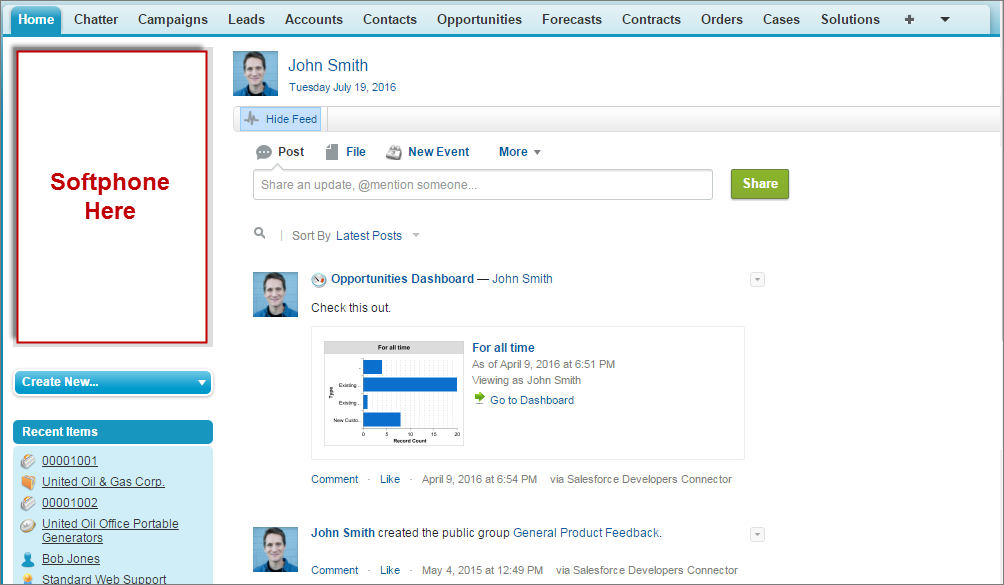 A screenshot of a softphone in the sidebar of Salesforce.