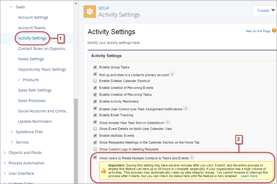 Enabled Shared Activities in Activity Settings