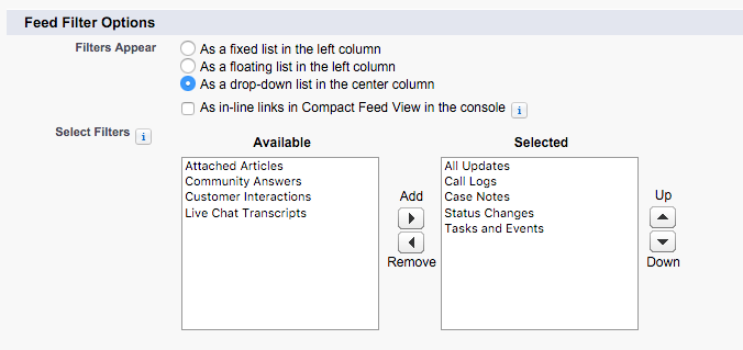 Feed filters available and selected