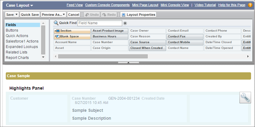 A screen shot of a highlights panel for cases in setup