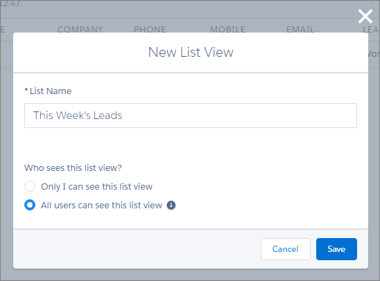 New List View Named This Week's Leads