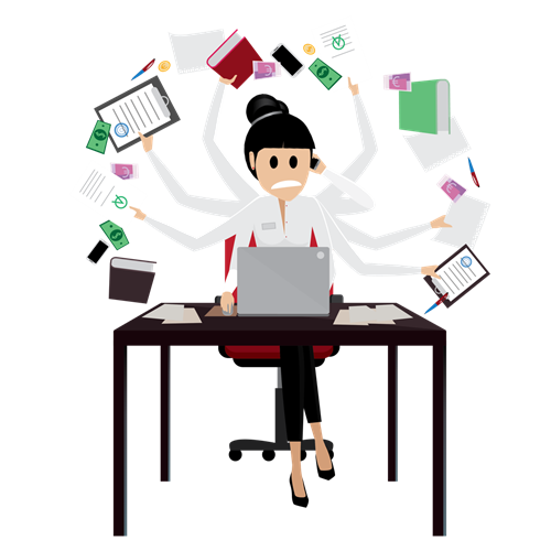 A nonprofit professional at her desk, overwhelmed by all the work to do