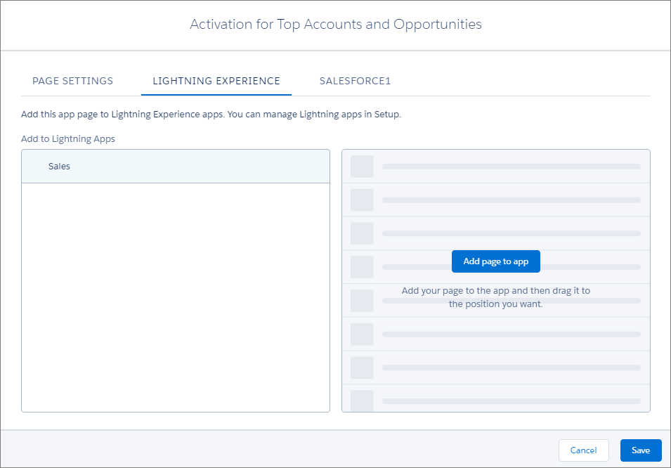 Activate app page for Lightning Experience