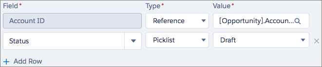 In the process action, the contract's Account ID is set to the opportunity account owner ID and the contract's status is set to Draft.