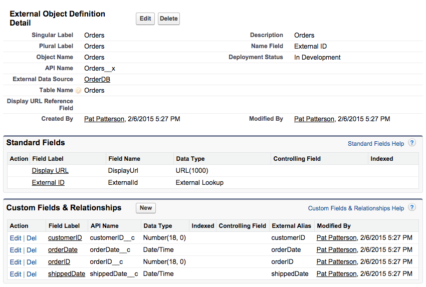 External objects details page