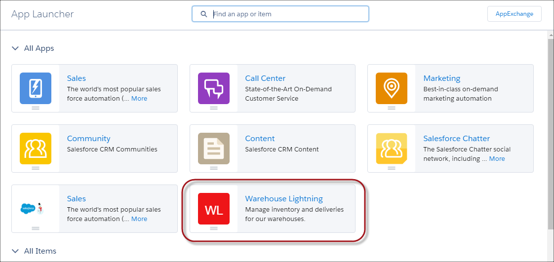 Warehouse App in the App Launcher