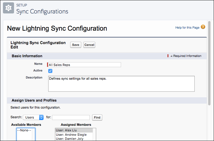 Settings for new Lightning Sync configuration