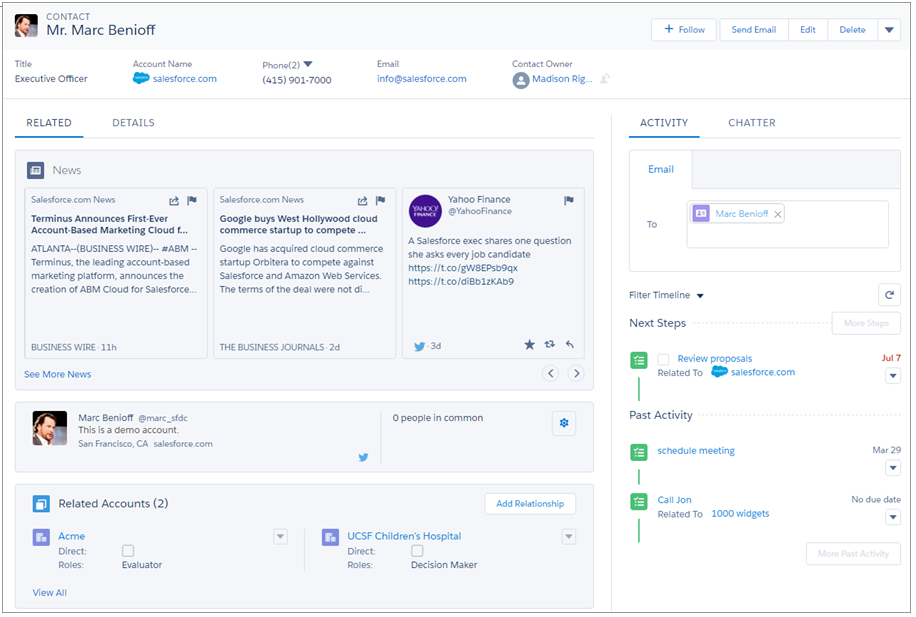 Sample Contact Record Page in Lightning Experience