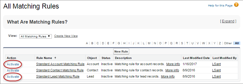 Select Activate for accounts and leads