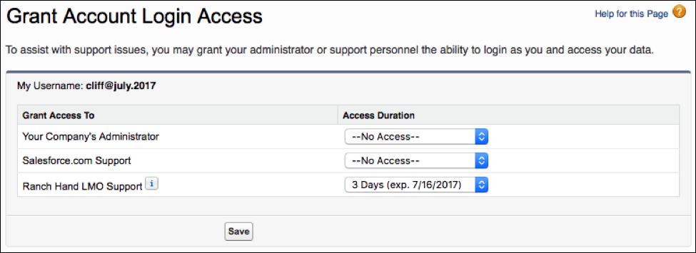 The Grant Account Login Access Page, where your customer grants you access to their org