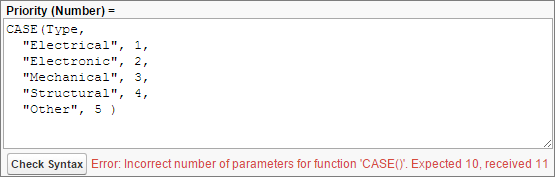 A syntax error for the incorrect number of parameters in a function