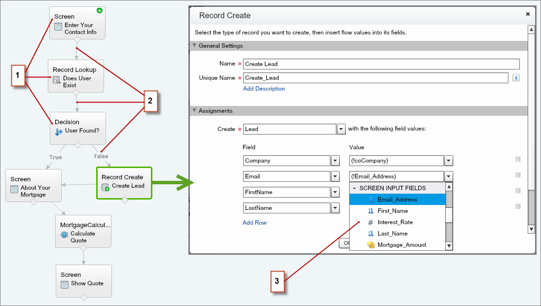 Elements, connectors, and resources in a flow