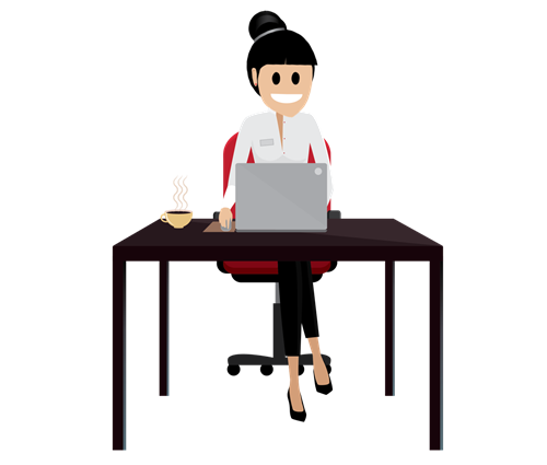 A nonprofit professional at her desk in an organized office, viewing a Salesforce dashboard on her laptop and enjoying a coffee