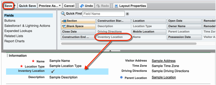 Location page layout settings