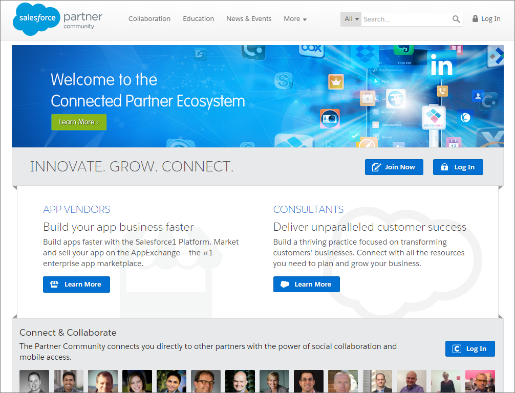 A view of the Partner Community homepage