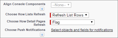 A screen shot of list refresh and push notificatins settings in a console setup