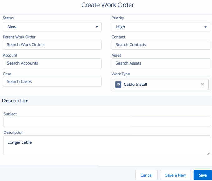 Create a work order page