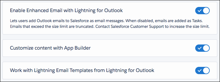 Settings for Enhanced Email, App Builder, and email templates