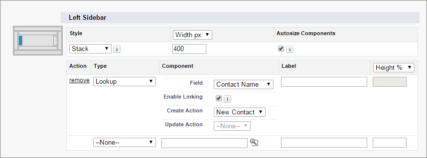 A screen shot of the contact lookup details for a component on case page layouts.