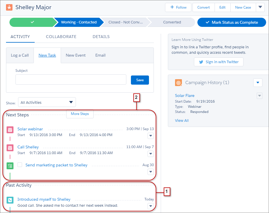 Activity Timeline on a Lead