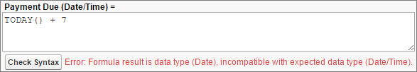 This formula's return type differs from the data type of the value it is written to return.