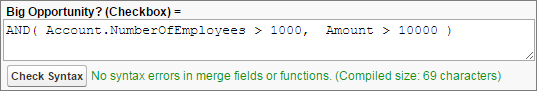 A formula using the logical AND() function.