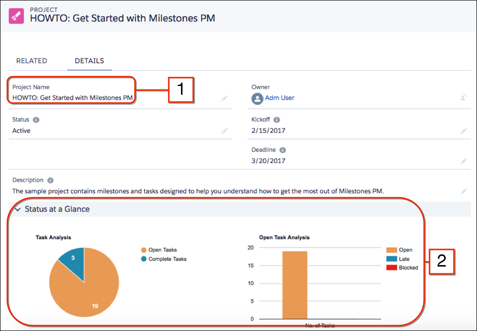 Overview screen for Milestones project management app