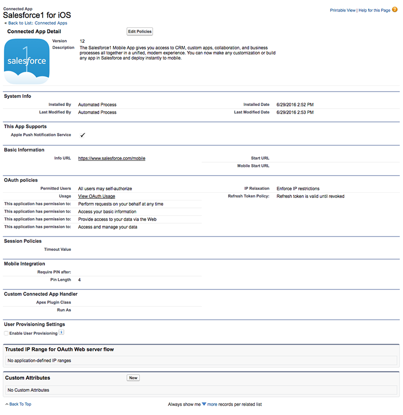 A screenshot of the connected apps detail page