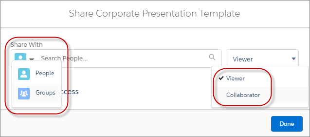 Salesforce Files sharing dialog