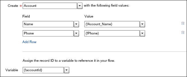 Screenshot of the Record Create element's Assignments section