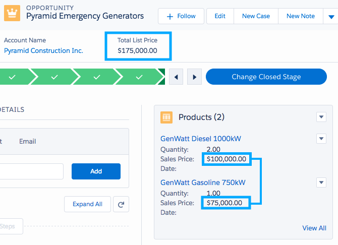 Example of rolling up the product total for an opportunity.