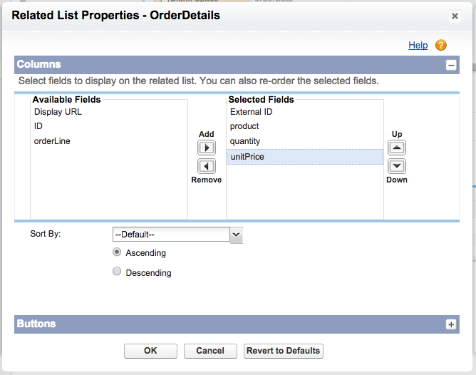 Related list properties dialog