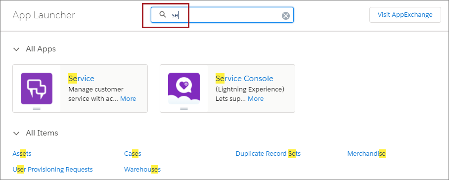 App Launcher search box