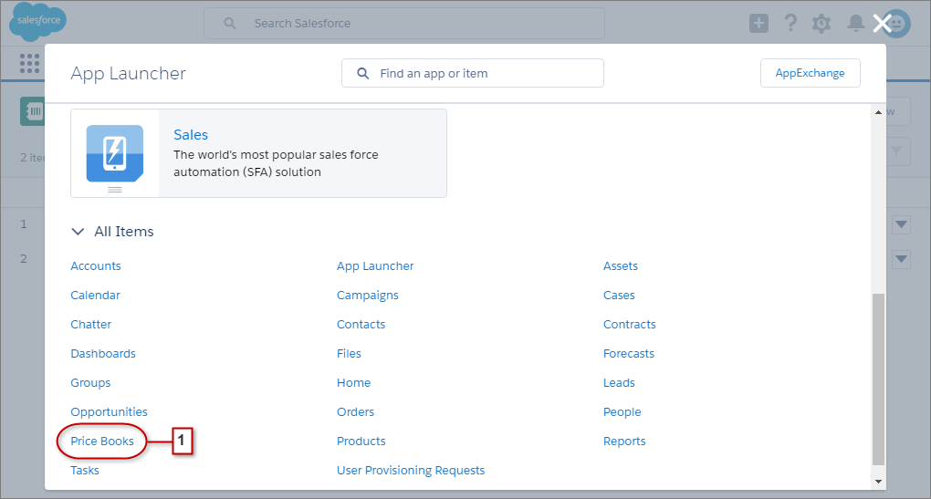 Price Books Accessable from App Launcher