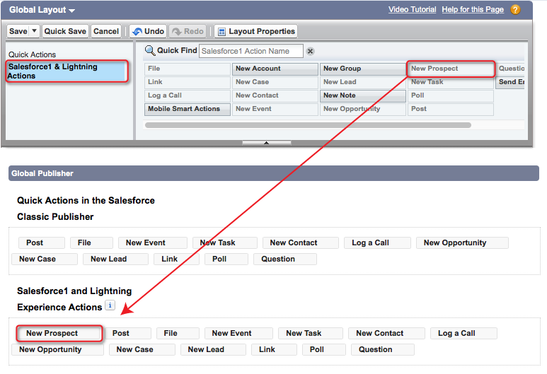 A screenshot of the New Prospect action in the Global Publisher Layout