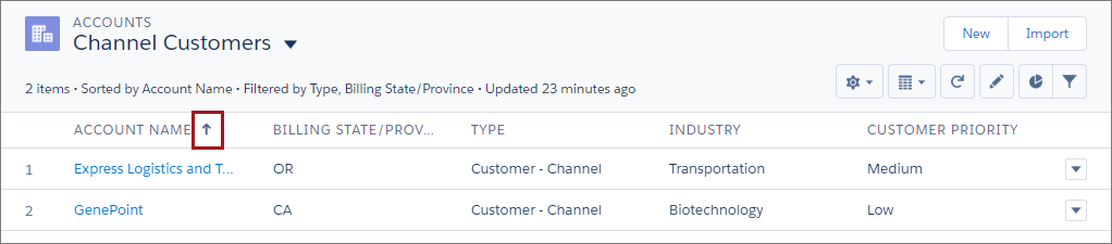 Sorting list views